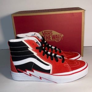 Vans Sk8 Hi Black/White/Red Lightning Bolt Hi Top Women Size 8 Men Size 6.5